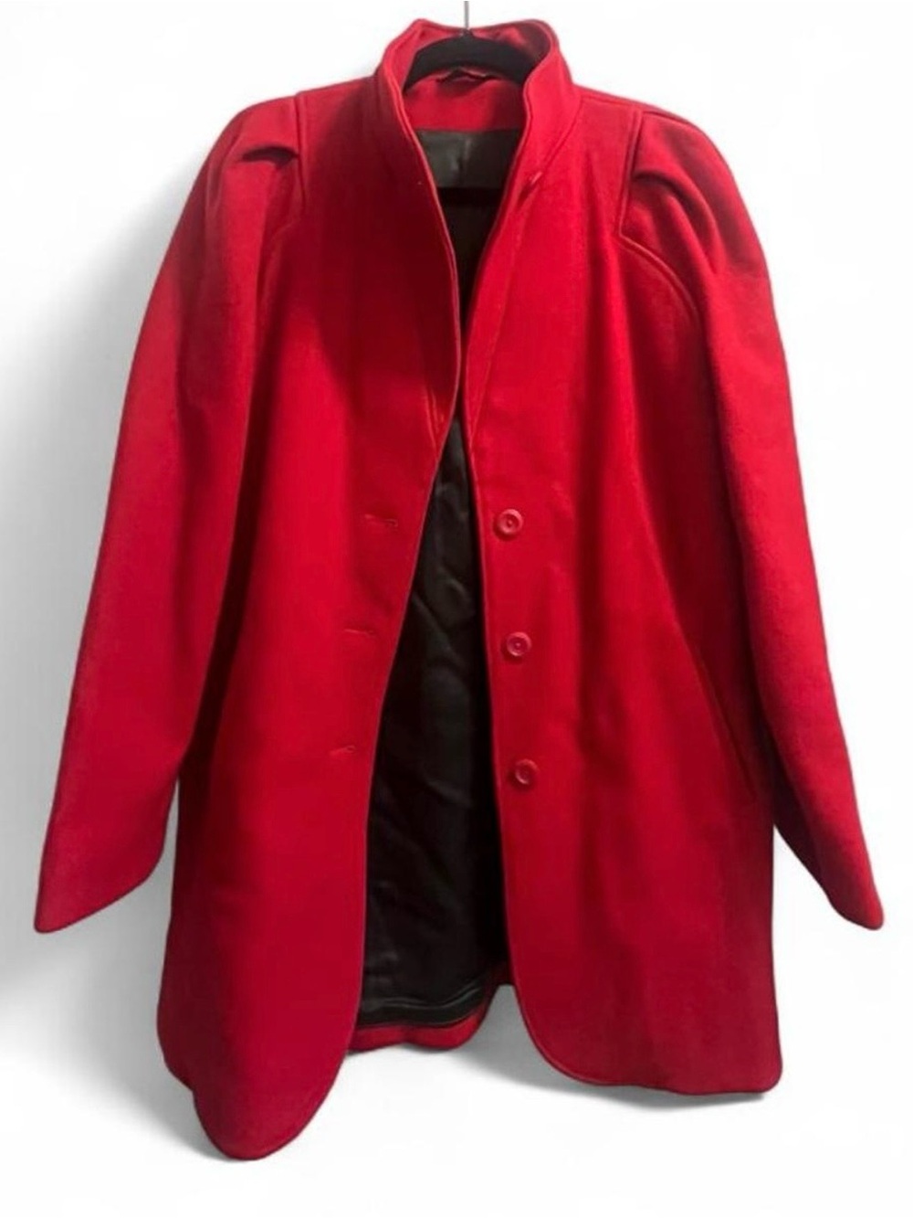 Women's Red Pea Coat with Funnel Collar